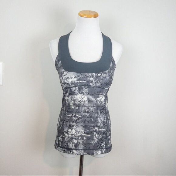 Lululemon Womens Size 4 Scoop Neck Tank Inky Manifesto India Gray Rare Yoga - Picture 2 of 7